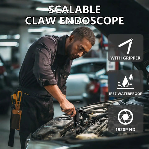 HD Endoscope Camera With Light And Grabber For Pipes And Auto Repair, Magnetic Pickup Sewer Borescope, IP67 Waterproof Drain Cleaning Tool With 6 LED Lights And 23.6 Inch Cable