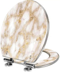 Elongated Toilet Seat Resin for Bathroom with marble pattern, chrome hinges, measures 14.5" x 18.5".