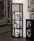 Floor Lamp With Shelves And Storage Corner Tower Bookshelf Style Light For Bedroom And Living Room Black Finish