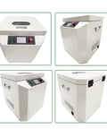 Fully Automatic Solder Paste Cream Mixer For Tin Paste And Cream Centrifugal Agitator Mixer With Adjustable Timer Pro Grade Solder Paste Mixing Machine For Precision PCB Assembly RPM Range From Three Hundred To One Thousand Two Hundred, shown in different angles with control panel and observation window.