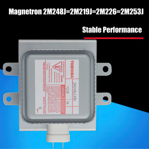 1000W Wind Cooling Microwave Magnetron Replacement 2M253J for Toshiba, front view with label and mounting brackets
