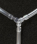 Close-up of Pro Grade Aquarium Airline Tubing Connectors Set 40 Pack No Fuss Y T L I Adapters For 3 16th Inch Air Lines connected in Y shape.