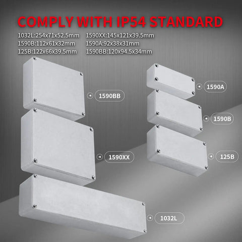 Image of various diecast aluminum enclosures including 1590A Diecast Aluminum Guitar Pedal Enclosure Stomp Box Case Unfinished 92x38x31mm DIY Effects Box With Mounting Screws Heavy Duty Build For Guitar Pedals