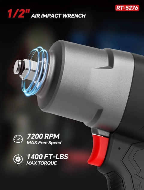 Close-up of No-Sense Real Deal Heavy Duty 1/2 Inch Drive Air Impact Wrench with 1400 Ft Lbs torque for auto repair.