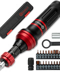 Adjustable Torque Screwdriver Set From Ten To Eighty In Lb With One Quarter Inch Bit Holder And Flat Head Hex Torx And Philips Bits