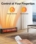33 Inch Baseboard Heater 1500 Watts Delivering Straight Fire Warmth Via Wide Top Air Outlet And Smart Remote Thermostat in cozy living room.