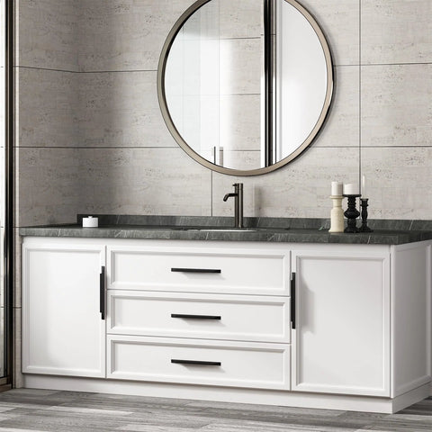 Bathroom vanity with 10 Pack Black Aluminum Finger Pulls for Cabinets and Kitchen Drawers, 7-1/2 Inch Center Mounted Handles