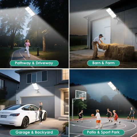12000W Solar Street Lights Outdoor Waterproof lighting pathway, barn, garage, and basketball court with motion sensors at night