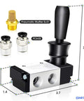 3 Way 2 Position Hand Pull Pneumatic Valve 1/4 NPT Air Control No Fuss Manual Push Pull On Off Operation For 1/4 Inch Tubing