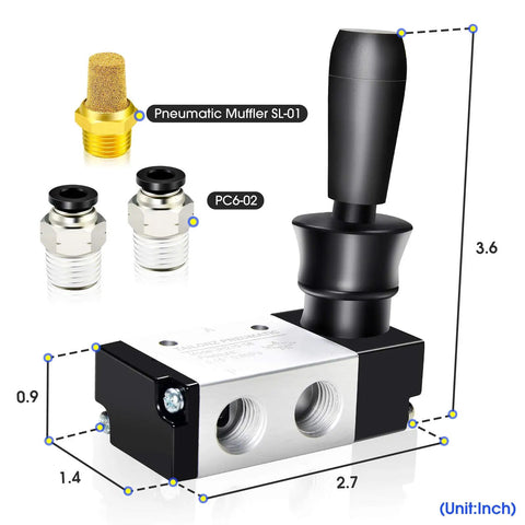 3 Way 2 Position Hand Pull Pneumatic Valve 1/4 NPT Air Control No Fuss Manual Push Pull On Off Operation For 1/4 Inch Tubing