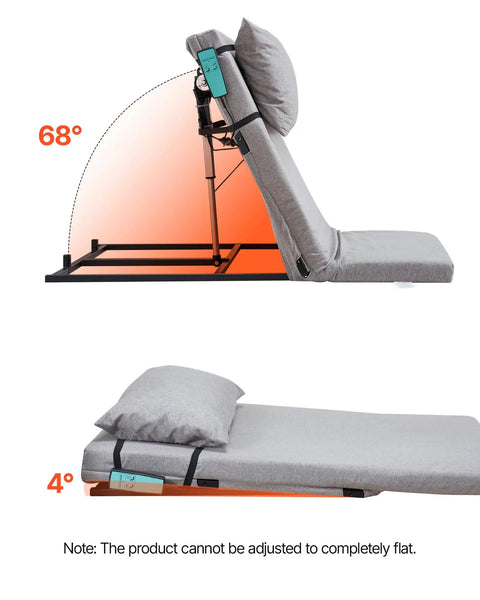 Premium Electric Adjustable Bed Backrest With Thick Foam For Reading Relaxing Or Sleeping, 300 Lbs Capacity, Remote Control, side view at 68 degrees