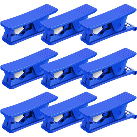 Nine Piece PTFE Tubing Cutter Set For Nylon PVC PU Tubing And Hose Up To Three Quarters Inch OD, blue handles, compact design