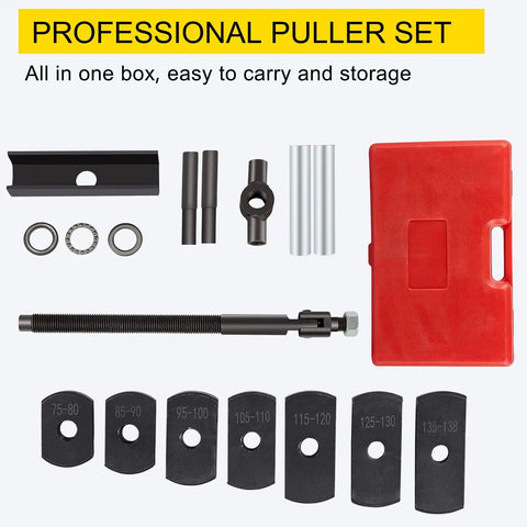 Universal Cylinder Liner Puller Tool Set For Auto And Diesel Engines, includes pull plates, rods, red case, fits 75-138mm