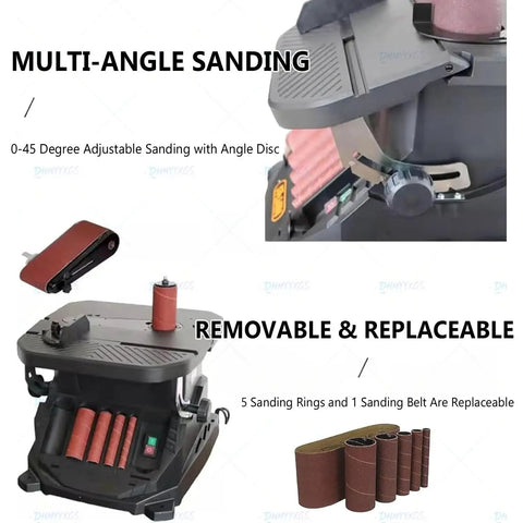 Tough As Nails Wood Sander With A Mighty 500 Watt Motor Vertical Oscillating Belt and Drum Kit showcasing adjustable sanding and removable sanding rings.
