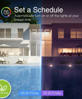 Day and night poolside scene showcasing Smart WiFi RGB LED Bulbs That Play Nice With Alexa And Google Assistant A19 Color Changing Dimmable Lights With RGB And White Control Them In The App Or By Voice Energy Saving Bulbs Pack Of Six.