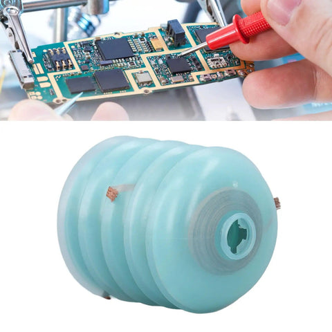 Five Pieces Desoldering Wick For PCB Component Removal, 1.5mm Wide 1.5m Long Alloy Copper Desoldering Braid shown in use on PCB