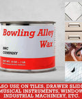 Top Shelf Bowling Alley Clear Paste Wax For Real Deal Surface Protection And Sweet Finish Polishing With Heavy Duty Carnauba Formula In Trusty 16 Oz Tin Can with red and white packaging.
