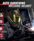 Auto Darkening Welding Helmet With Large Viewing Area And True Color Lens, Four Arc Sensors shown during welding