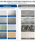 Installation surface guide for Under Cabinet Paper Towel Holder, showing suitable and unsuitable surfaces with types like tiles and brick walls.