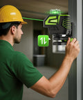 Worker using Magnetic L Shape Pivoting Base For Line And Point Laser Levels With 1/4-20 Male Threads 1/4-20 And 5/8-11 Female Mounts Wall And Ceiling Mount Bracket For Precise Adjustments And Quick Setup attached to metal surface indoors