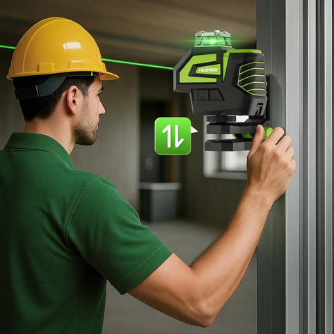 Worker using Magnetic L Shape Pivoting Base For Line And Point Laser Levels With 1/4-20 Male Threads 1/4-20 And 5/8-11 Female Mounts Wall And Ceiling Mount Bracket For Precise Adjustments And Quick Setup attached to metal surface indoors