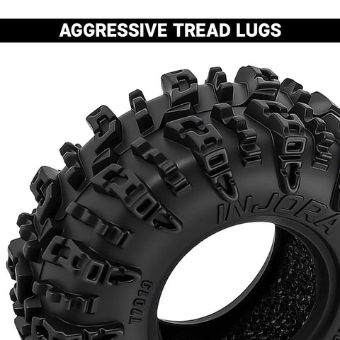 Close-up of 36x14mm 0.7 Inch Swamp Claw RC Tires for 1/30 Axial SCX30 with aggressive tread lugs and S5 compound