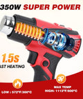 Cordless Heat Gun With LCD Temperature Display And LED Light showing internal heating mechanism and specs, 18V, portable hot air tool.