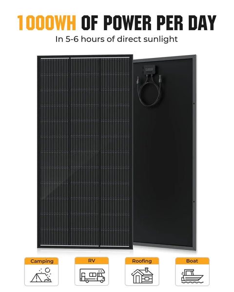 Beefy 200W N Type Monocrystalline Solar Panel For Roof RV Boat Off Grid Power 25 Percent Efficient 12V PV Module front view