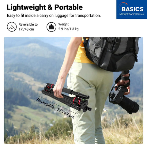 Person carrying a 72 Inch Travel Tripod and Monopod for Cameras and Mobile Phones with Arca Type Ball Head, supports 13.2 lb, TP14B