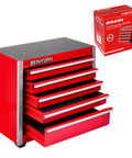 Beefed Up Heavy Duty 5 Drawer Rolling Tool Box In Red With Lockable Drawers Micro Roll Cab And Top Chest Stackable Steel Tool Cabinet