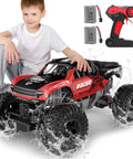 Boy playing with 4x4 Offroad RC Truck Amphibious 1 12 Scale Monster Beast With Dual Motors Waterproof Chassis Rugged Crawler