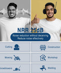 AM FM Radio Headphones With Digital Display Dope Sound Noise Reduction Earmuffs Comfortable Hearing Protector Bluetooth 5.4 Built In Microphone For Hands Free Calls displayed with noise reduction features and use cases for cutting, construction, mowing, workshop, snowblowers, and welding