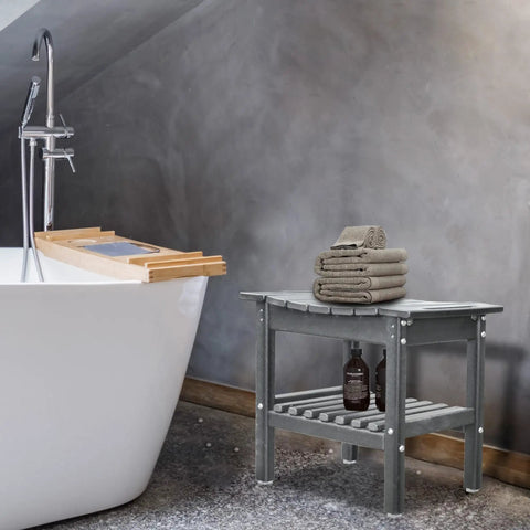 HDPE Shower Bench With Space Saving Storage Shelf Inside Shower Stool For Bathroom Use, Durable Bath Chair For All Ages, Elderly Friendly, Grey, Large 19.3 By 11.8 By 17.3 Inches
