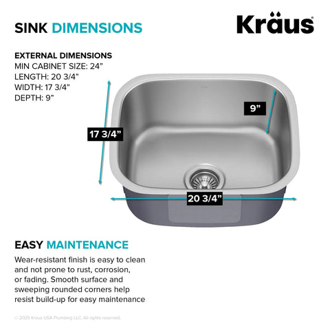 Diagram of Undermount 15 Inch 18 Gauge Stainless Steel Kitchen Bar Sink With Noise Defend Soundproofing, showing dimensions.