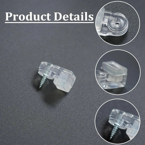 Real Deal 25 Pack Glass Retainer Clips With Screws For Cabinets Windows Doors And Mirrors Universal Clear Transparent Panel Hardware All Weather Zero Drama Install showcasing detailed clear clip with screw.