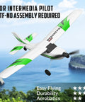 Beginner Friendly RC Plane Trainer 3CH Remote Control Airplane With Prop Saver 6 Axis Gyro Stabilizer And 3 Flight Modes For Easy Aerial Fun 400mm Green RTF Hobby Aircraft in flight above cliffs and ocean