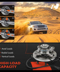 Front Wheel Bearing And Hub Assembly Pair With ABS For 2011 2014 Ford F 150 Expedition And Lincoln Navigator 6 Lug 4WD Only Drop In Ready Direct Fit High Load Capacity For Smooth Quiet Ride Bolt Right In displayed in desert landscape with load diagrams