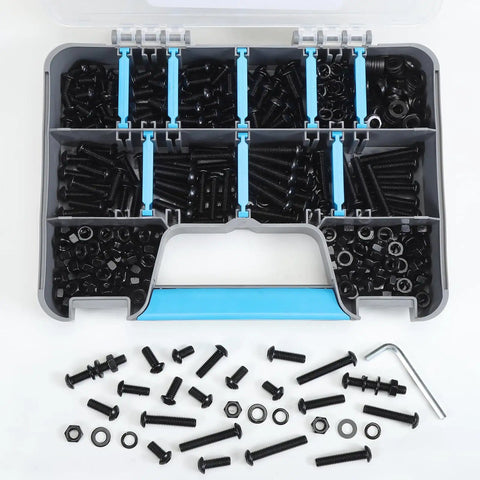 M6 Bolt Kit With Hex Socket Button Head Screws Nuts Washers And Lock Washers 655Pcs Grade 10 9 Alloy Steel Black Oxide in case