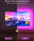 TV showing Rgb Led Strip Lights For TV Backlight 6.56Ft With 24 Key Remote 10 Level Brightness Backlight For 32 To 45 Inch TVs Eye Comfort Mood Lighting with pink glow