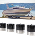 4 Pack Boat Trailer Bearing Protector Caps Stainless Steel Dust Covers For Wheel Bearings 1.980 Inch Diameter shown with trailer