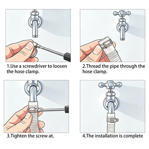 Installation guide for All In One Heavy Duty Stainless Steel Hose Clamp Kit with 24 Adjustable Worm Gear Clamps 6 to 76mm.