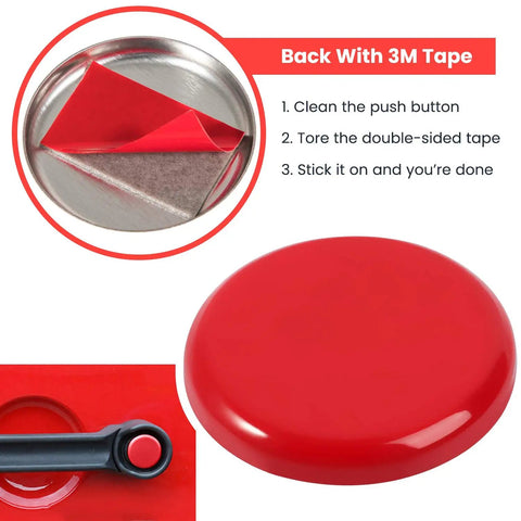 Red Aluminum Grab Handle Inserts And Push Button Knob Covers Trim For Jeep Wrangler JK JKU Sahara Rubicon Unlimited 2007 To 2018 Exterior Door Handle Decor Upgrade For A Boss Look with adhesive backing displayed.