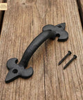 Old School Medieval Rustic Cast Iron Door Pull With Fleur De Lis Handle And Compact Grip, 7 1/8 Inch Decorative Hardware