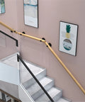 Damn Tough Wooden Stair Rail Handrail And Banister Kit Featuring Ultra Smooth Non Slip Grip With Heavy Duty Stainless Steel Mounts For Indoor Outdoor Home Safety That Supports Four Hundred Pounds Without Messing Around on modern staircase.
