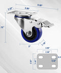 Heavy Duty 3 Inch Swivel Caster Wheels Set Of 4 with galvanized steel build, dimensions marked for easy installation and use.