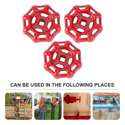 Red Cast Iron Handwheel Valve Handles Replacement Set For Gate And Ball Valves With Flat Bottom Design Three Piece Pack