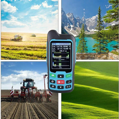 Rugged Handheld GPS Survey Gear For Land Measuring, Mini GPS Unit With GLONASS on 2.4 Inch LCD amid various landscapes