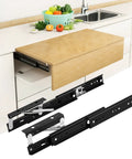 Straight Up Heavy Duty Countertop Extension Slide Rail For Kitchen Counters And Island Extensions With Buttery Smooth Soft Close Buffer Damping Rust Resistant Cold Steel Build Up To Twelve Point Six Inch Track installed with extended surface.