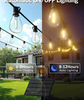 50Ft Solar String Lights Outdoor Dimmable Patio Lights With Remote USB Port dual day-night mode