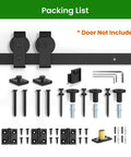 40 Inch Bifold Sliding Barn Door Hardware Kit For Double 18 Inch Doors components and tools shown, black finish, top mount design.
